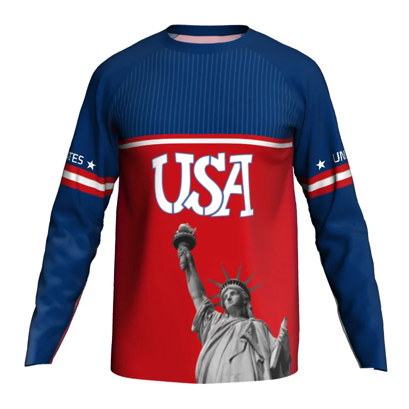 Long Sleeve Motocross Jersey, USA Flag National, Bicycle Shirt, MTB Bike, Downhill Wear, Clothes, Road Ride, Mountain Ride Top