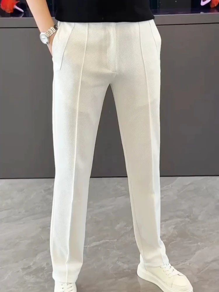 

Men's Busin Casual Pants mid Waist Straight Leg Anti-Bacterial High Elastici Autumn Winter New Arrival mat Ele