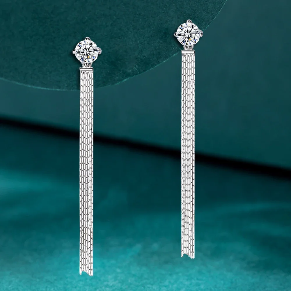 Moissanit-Tropfenohrringe mit Gra-Zertifikaten, 1 Karat D-Farbe, Diamant-Ohrring, 925er Silber, lange Quaste, baumelnder Ohrring für Frauen