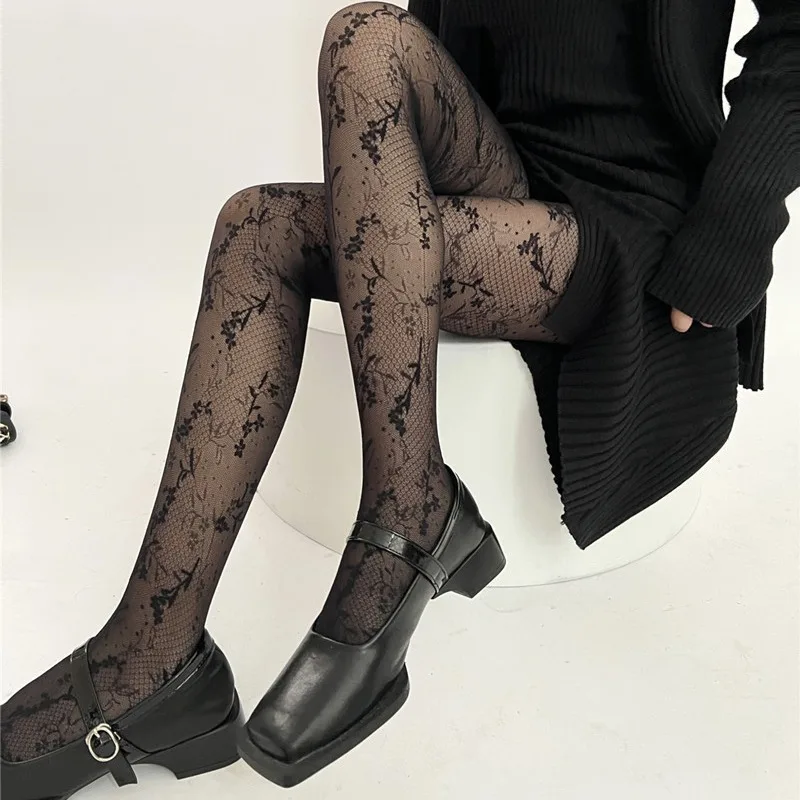 Summer Super Thin Black Tights Women Sexy Vine Jacquard Fishnet Long Stockings Office Ladies Charming Flower Lace Pantyhose New