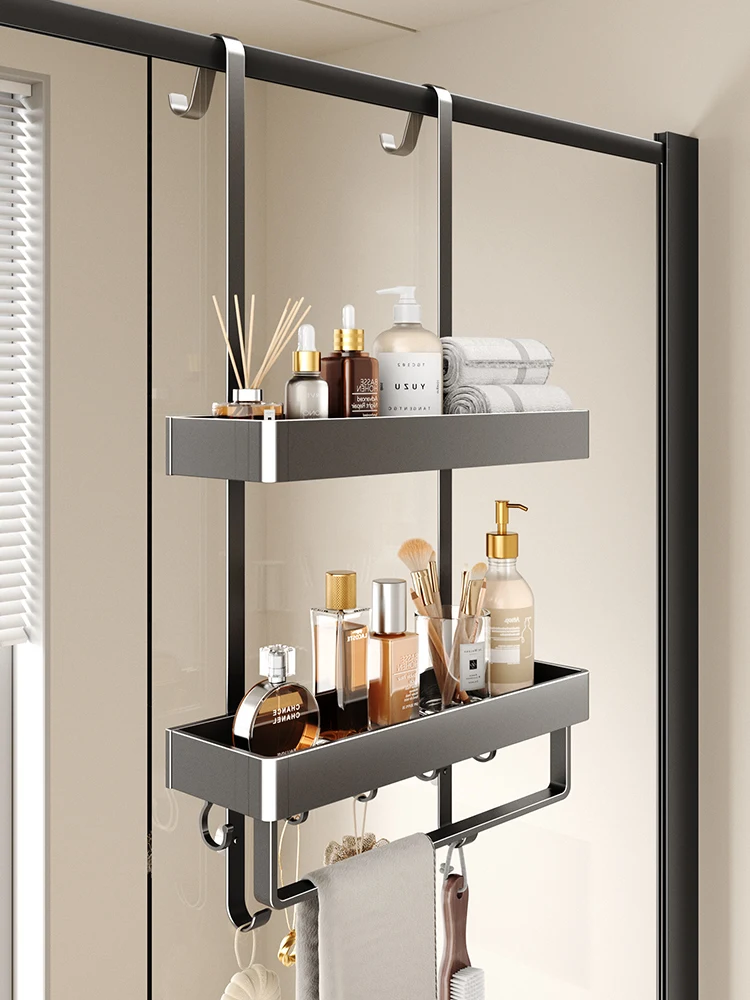 Gun gray shower room shelves, bathroom towel rails, non-perforated towel rails, toilet hangers, toilet hanging baskets