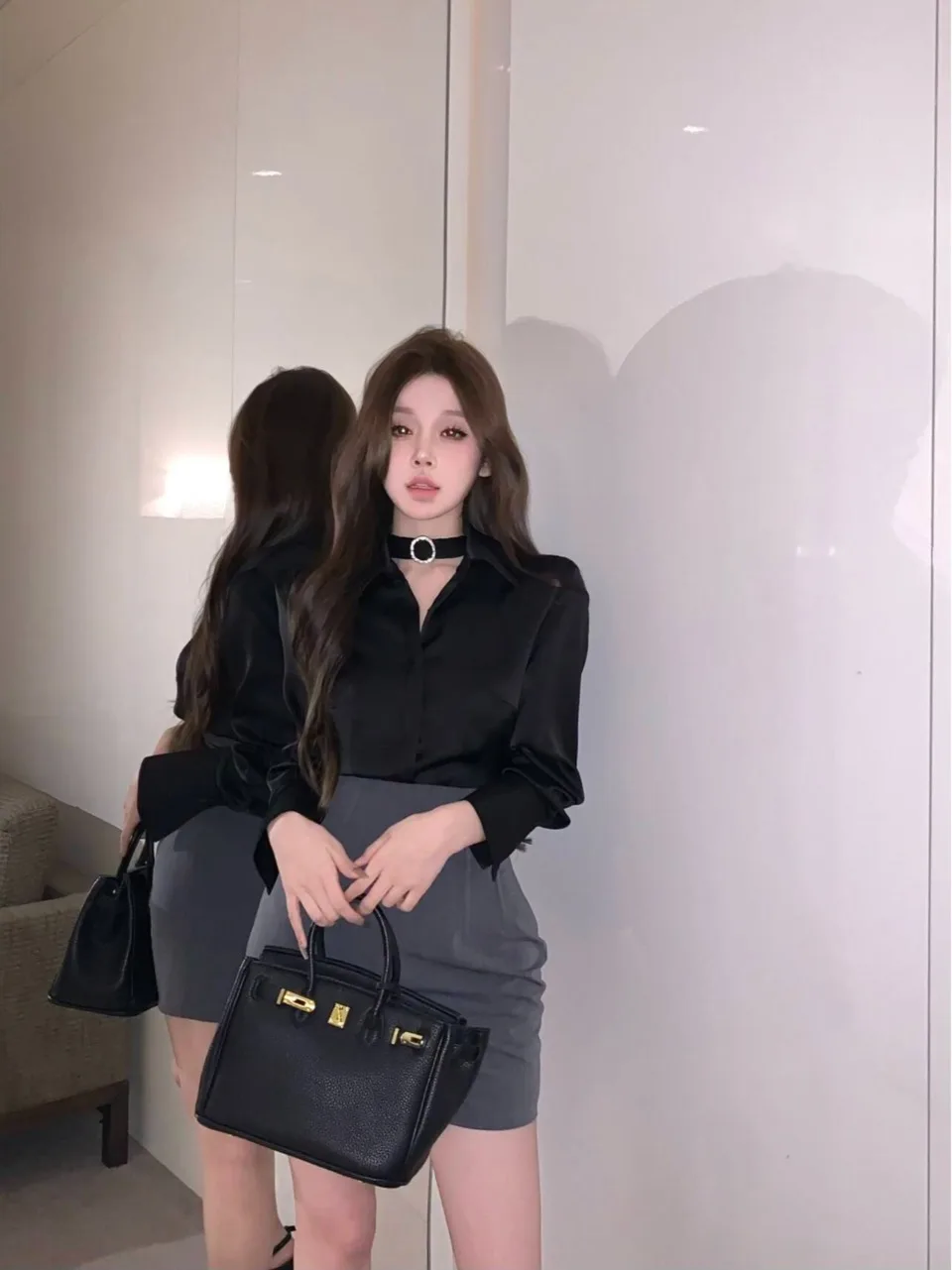 Purple  Collar Long Sleeve Shoulder Pad Women's Shirt Early Autumn Leisure Style High Quality Fashionable Unique Top