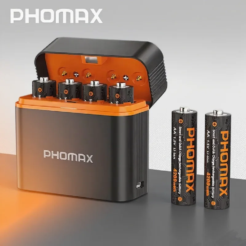 

PHOMAX 4-slot rechargeable smart charger, suitable for 4200mWh AA 1.5V rechargeable batteries