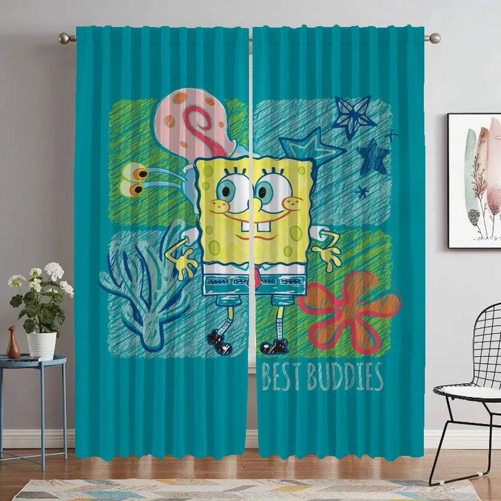 

Home Interior Curtains for Living Room Curtain S-SpongeBobs Partition Anti-mosquito Curtains 2 Pieces Halloween Decoration Child