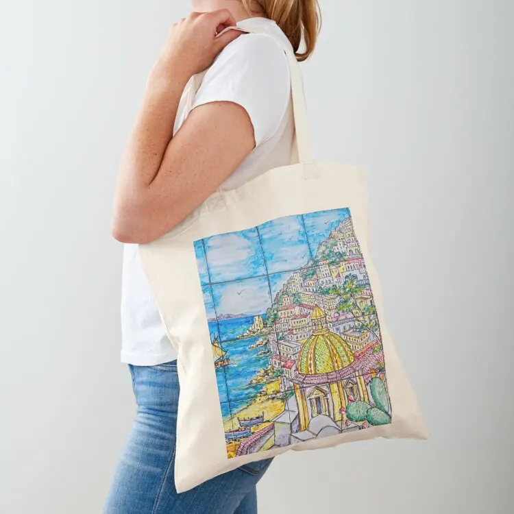

Bright Hand Painted Tiles of Positano on the Amalfi Coast in Italy Tote Bag Women's tote bag Big bag