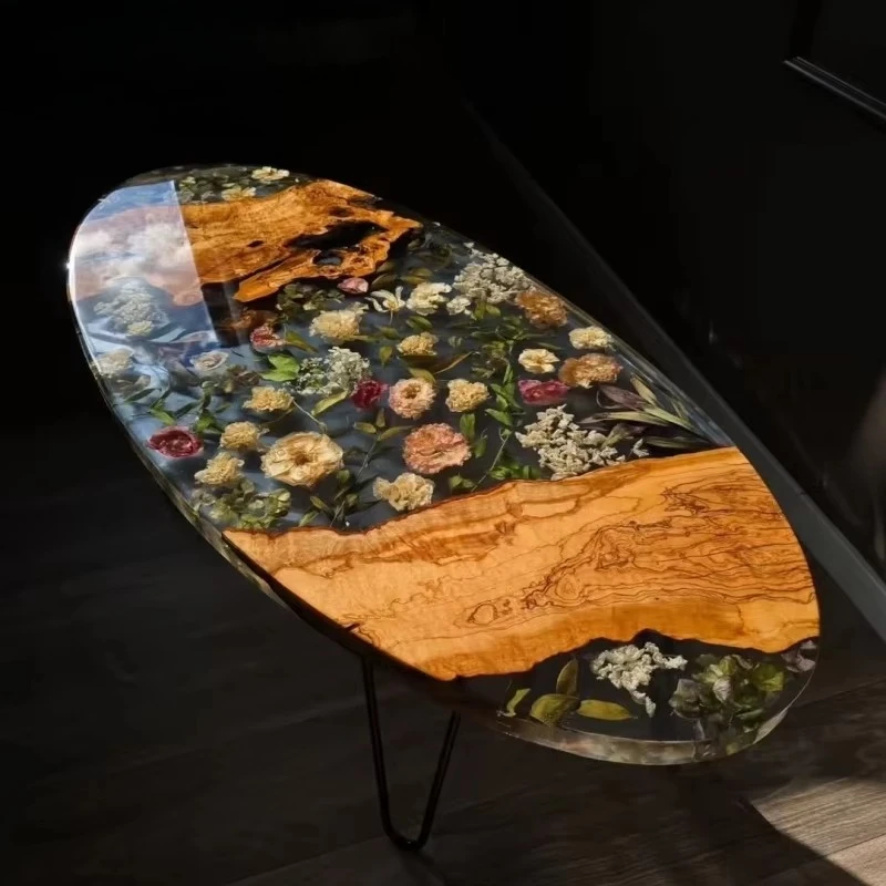 Modern luxury solid wood coffee table resin design suitable for living room hotel