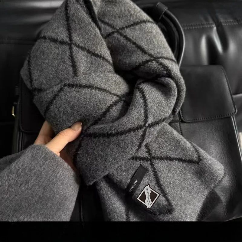 xoxogood-厚手のウールブレンドグレースカーフ女性用冬両面チェック柄ネックウォーマー韓国スタイル長方形スカーフ