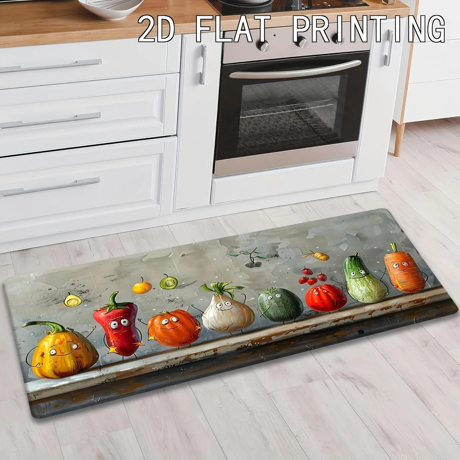 Cartoon Vegetable Legion Diatomaceous Earth Kitchen Rug, Non-Slip Rubber Long Mat, Decor Mat for Bathroom, Hallway, Washroom