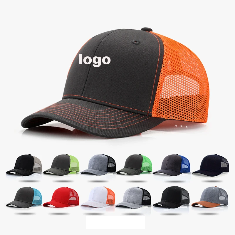 Unisex Customizable Logo Mesh Trucker Hat Curved Brim Hard Structured Baseball Cap Breathable Sun Protection Outdoor Cap for Men
