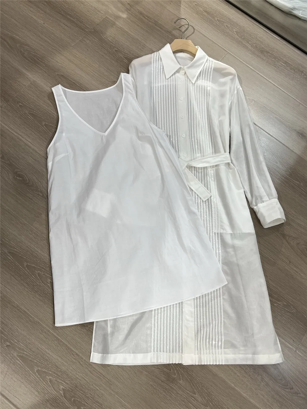 

Spring/Summer Women's Dress Sequin Waisted Long-Sleeved Shirt Dresses