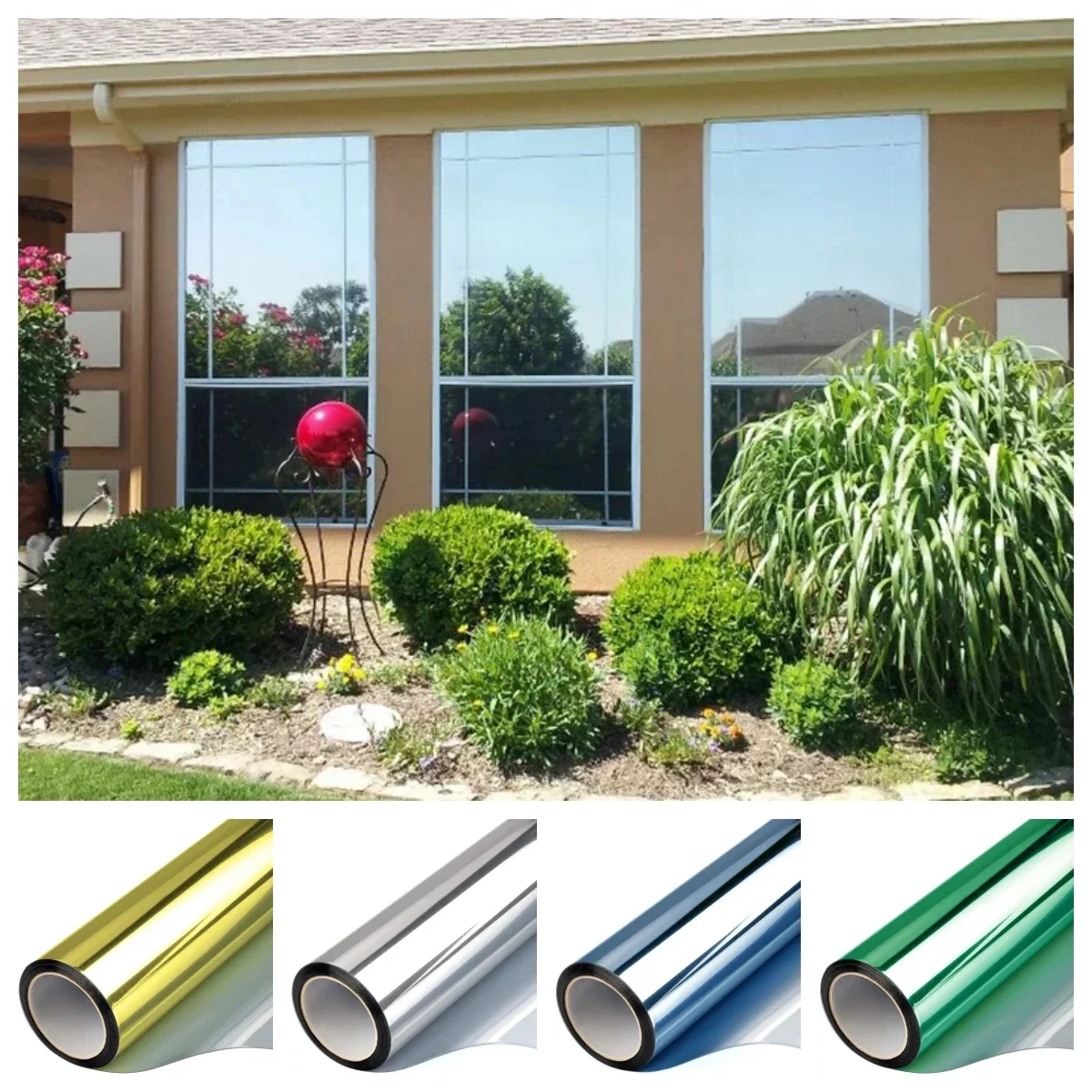 One Way Mirror Insulation Window Film PET Self-adhesive Reflective Solar Film Privacy Window Tint for Home Silver Glass Sticker