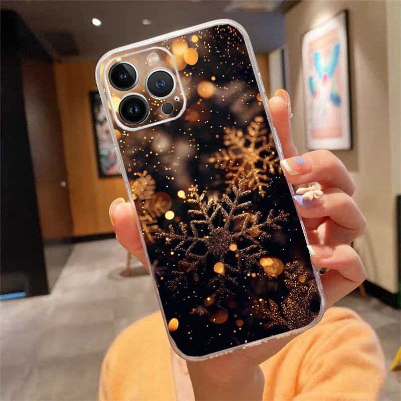 

Winter Christmas Snowflake Phone Case Carcasa Funda For iPhone 16 15 13 14 11 12 Pro Max 16 14 12 13 Pro 15 Plus 16E Case