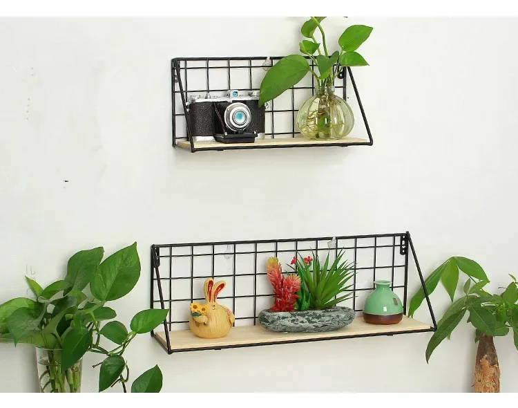 رف جدار حديدي خشبي رف تخزين مثبت على الحائط لغرفة النوم والمطبخ وديكور المنزل وغرفة الأطفال رف جداري ذاتي الصنع JL 209 #3