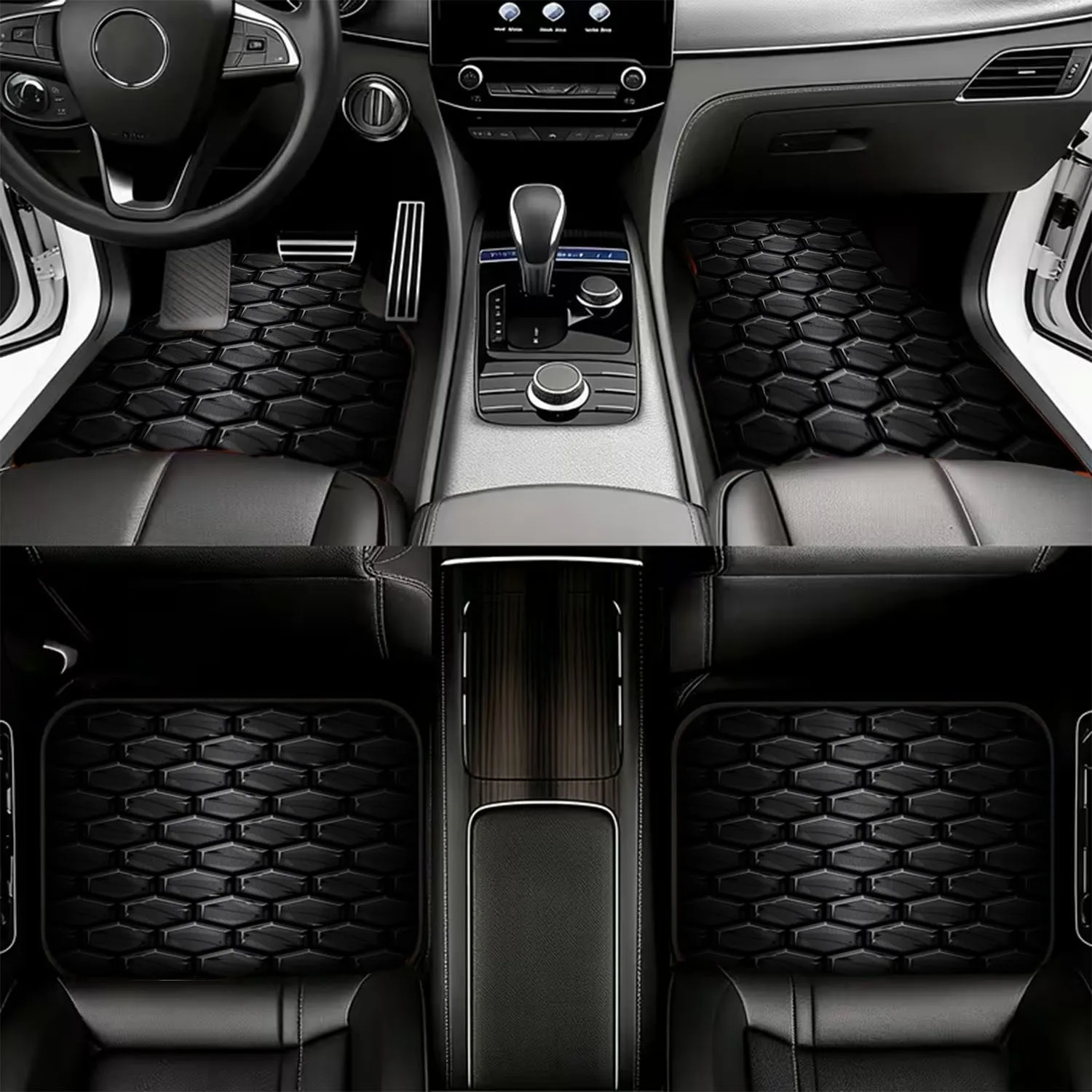 4pcs Car Floor Mats, Geometric Hexagon Pattern, Material, Stylish Interior Decoration, Universal Fit For Most Cars, Durable & Ea