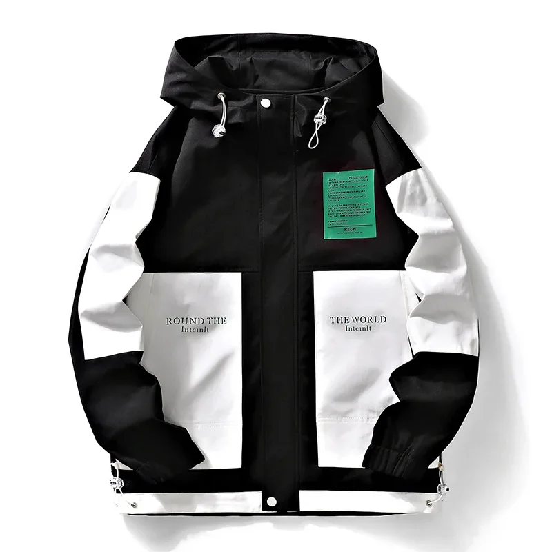 Men's Spring Autumn Hooded Jackets Color Blocking Windproof Down Jackets Versatile Highquality Men's Wear Outdoor Sports Coat