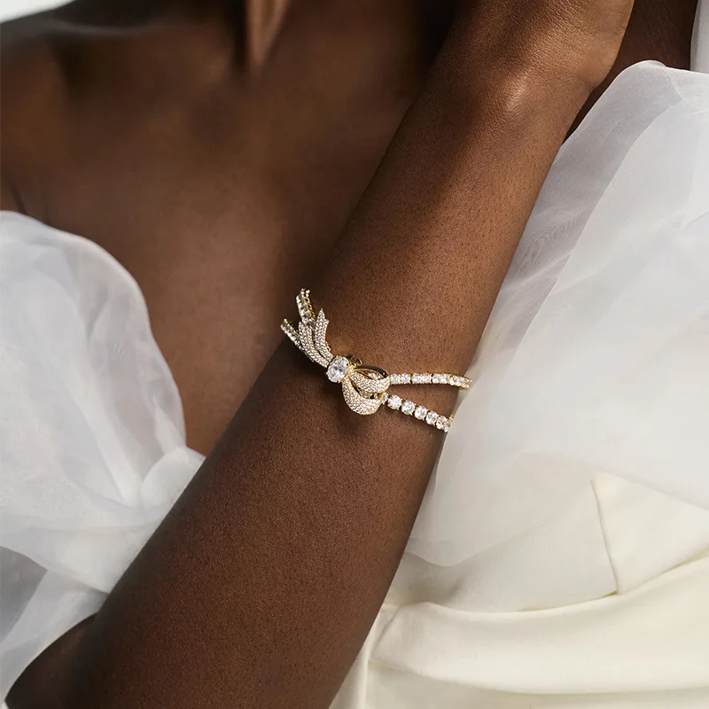 Cross-border new full diamond bow bracelet high-end flash rhinestone bracelet dress accessories women's bracelet