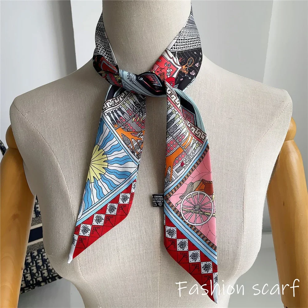 Four Seasons Fashion Versatile New Van Gogh Classic Oil Painting Series Ladies Decoration Twill Long Strip Silk Scarf Tie Ribbon