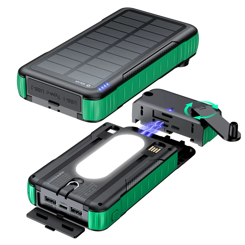 

Hand Crank Charger Solar Power Bank 10000mAh with Cable Camping Light Fast Charge Powerbank for iPhone Xiaomi Samsung Poverbank