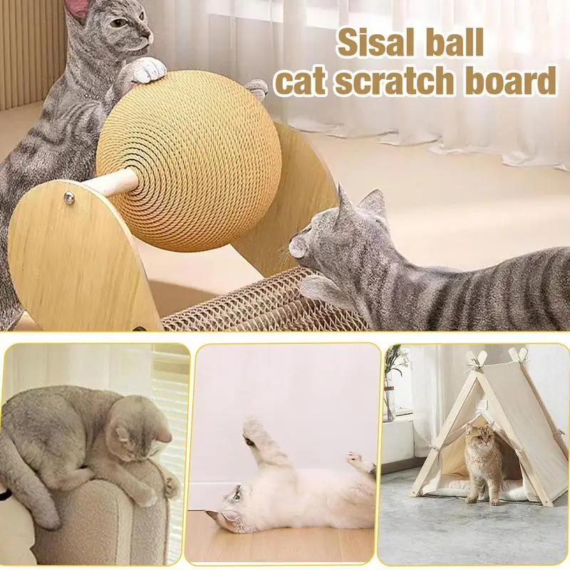 2 in 1 Curved Cat Scratching Post Reversible Corrugated Cat Scratching Post with Sisal Ball for Indoor Cats