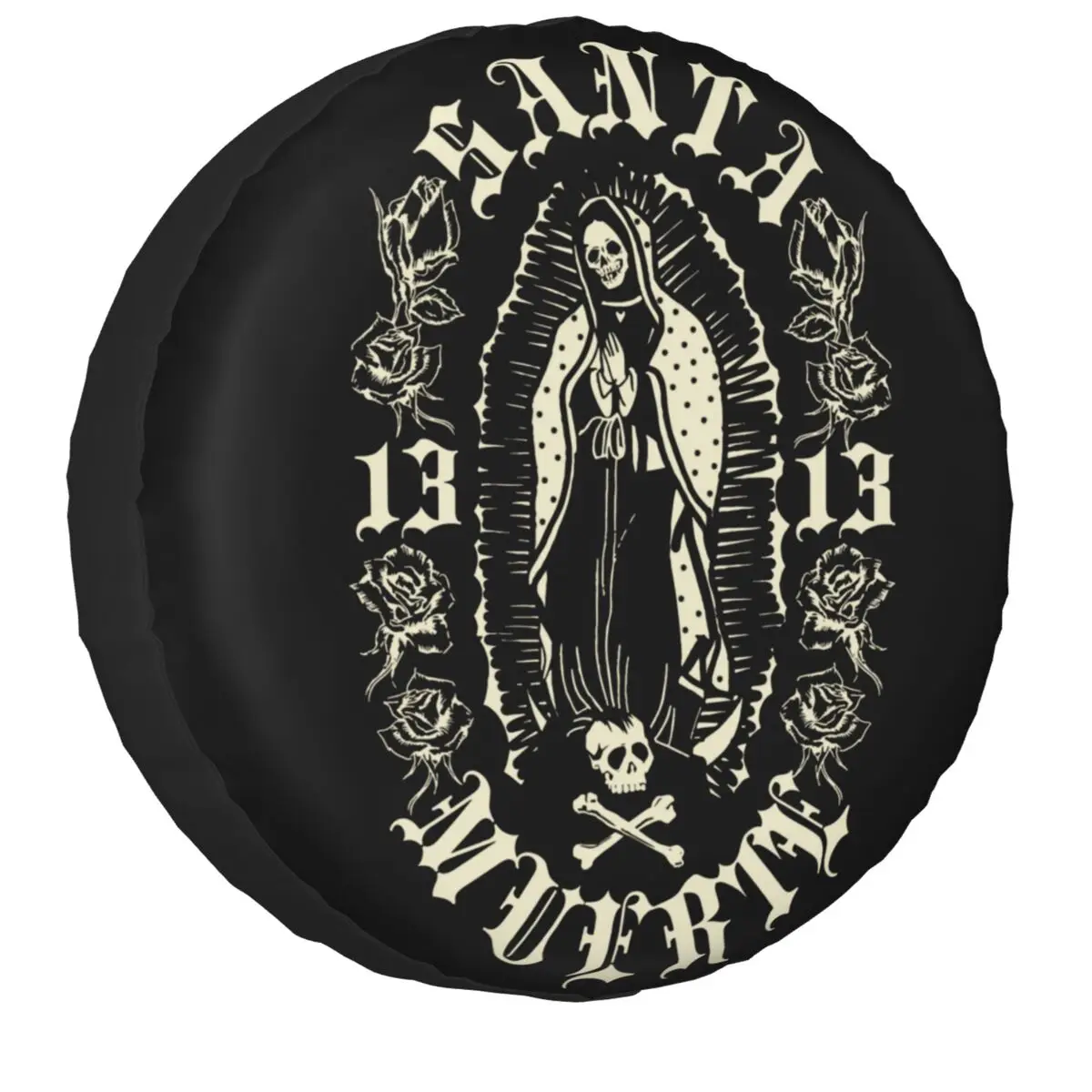 Santa Muerte 13 Spare Tire Cover Case Bag Pouch Lady of Holy Death Mexican Skull Wheel Covers for Jeep Honda 14