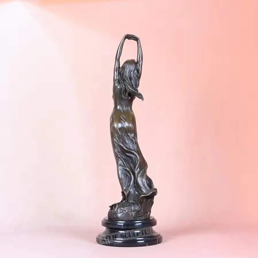 

44cm Dressed Pretty Girl Bronze Statue Maiden Feel the Spring Woman Sculpture Figurine for Living Room Decoration
