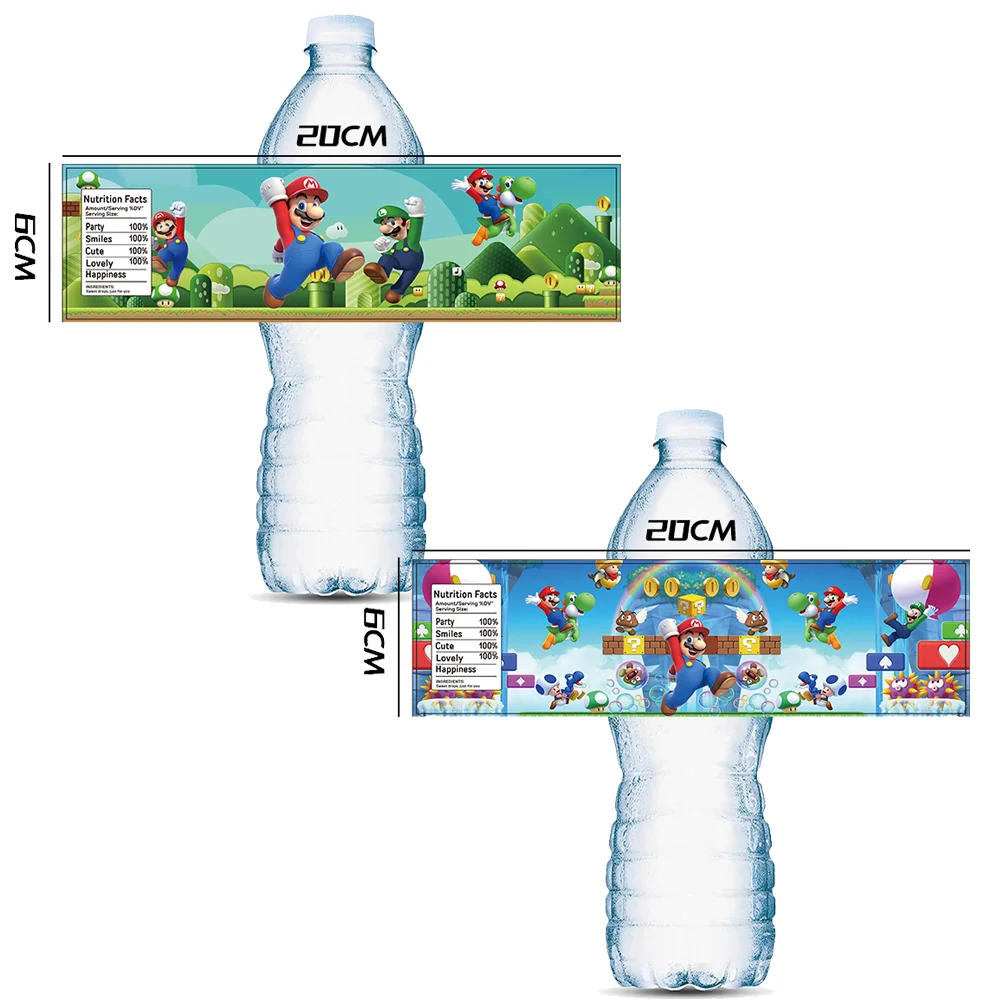 Cartoon Game Super Bros Water Bottle Label Birthday Decoration Marios Sticker Decals DIY Bottle Water Cups Toys for kids Gifts