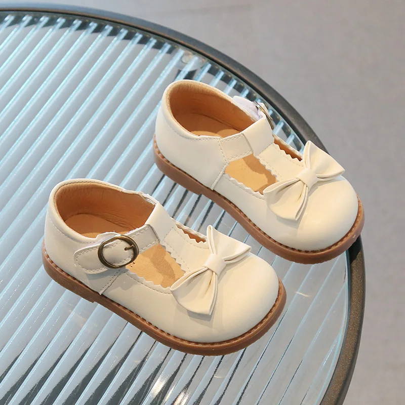 Children's Leather Shoes Causal T-strap Elegant Girl Princess Shoes Non-slip Versatile Kids Causal Fashion Party Flat Shoes Soft