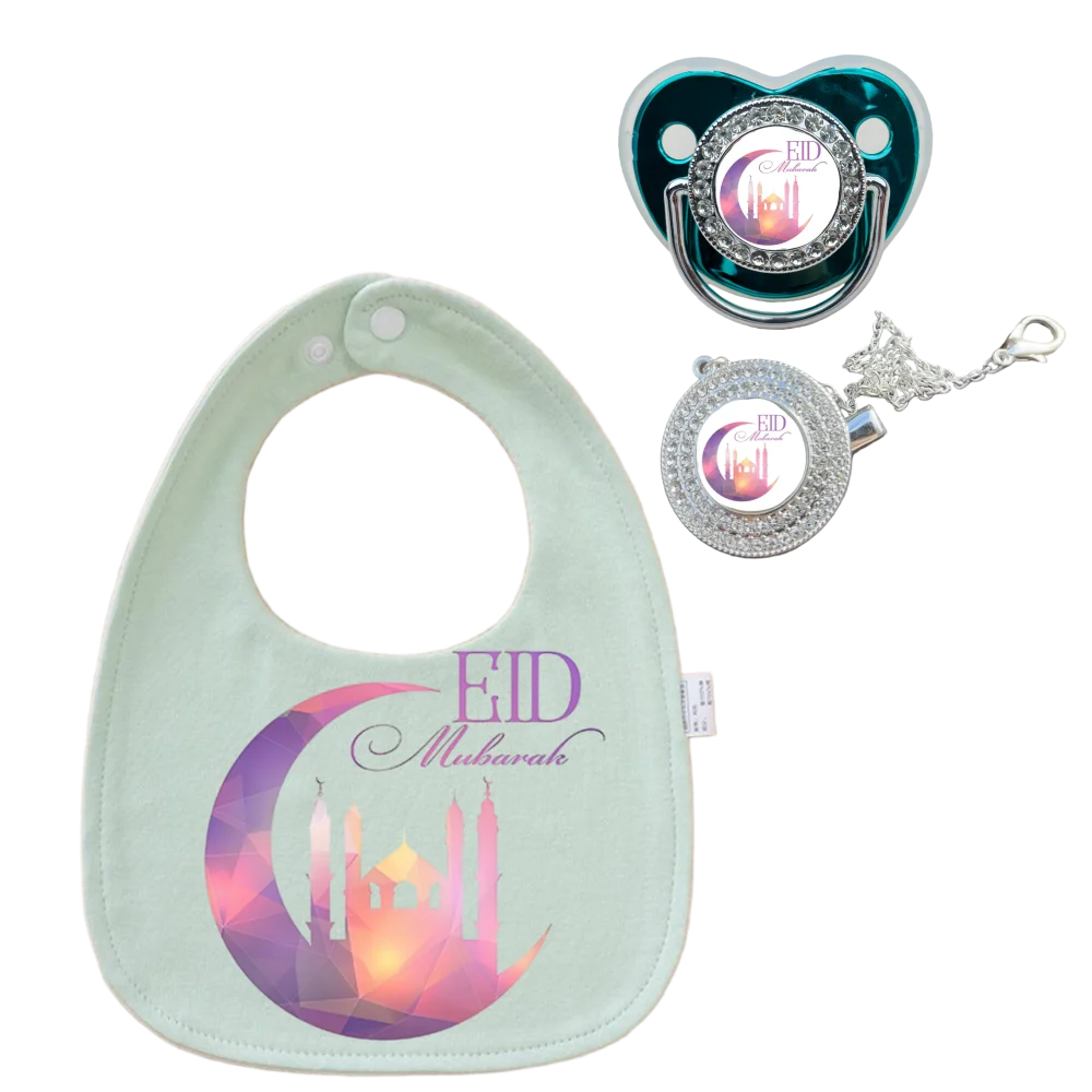 Eid Mubarak Print Funny Cartoon Print Infant Pacifier Adjustable Snap Leak Proof Gender Neutral Baby Comforter Cute Baby Gift