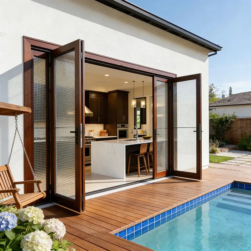 Any Size Custom Modern Aluminum Folding Glass Terrace Door  Soundproof Waterproof  Heat Insulation Large Visual View
