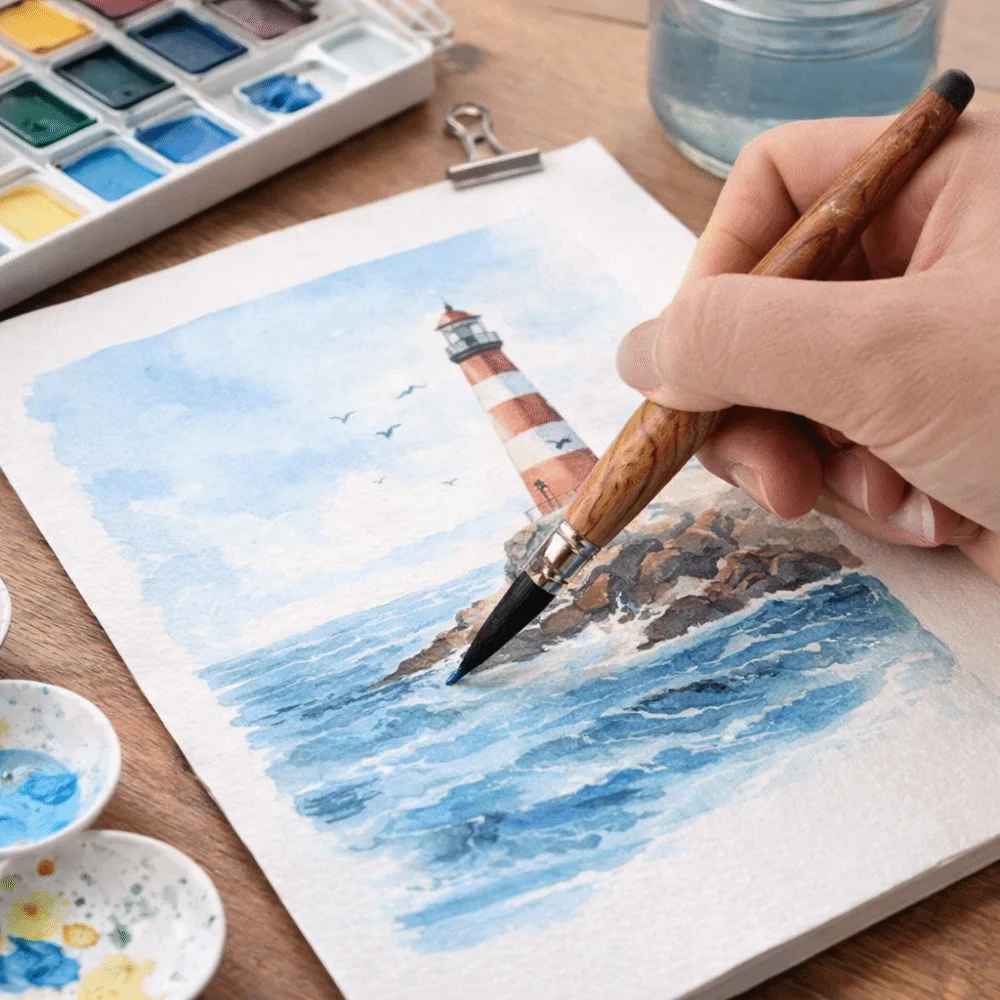 High Quality Art Brush Nylon Fiber 2-in-1 Design Watercolor Brush Soft Round Tip Both Ends Use Edge Hook Line Pen Art Tool