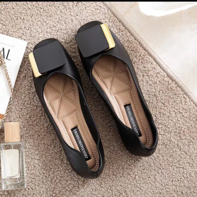 

Flat Shoes Women 2025 New Fashion Square Breathable Casual Black Comfortable Work Shoes Soft Large Size Women's Loafers Shoes