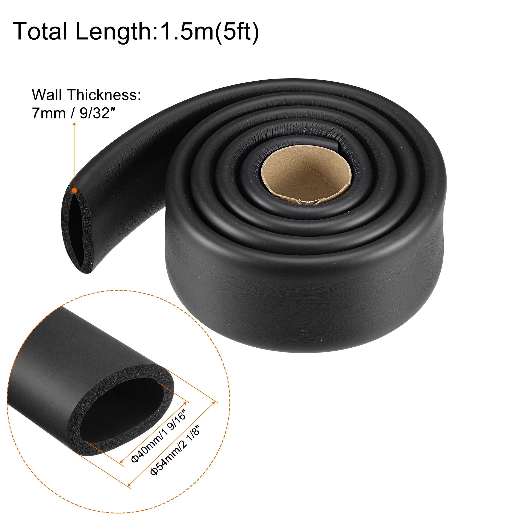 Uxcell โฟม Grip ท่อ Handle Grips 1 9/16 "ID 9/32" ผนังหนา5ft สีดำลื่นสำหรับฟิตเนส,เครื่องมือ Handle สนับสนุน
