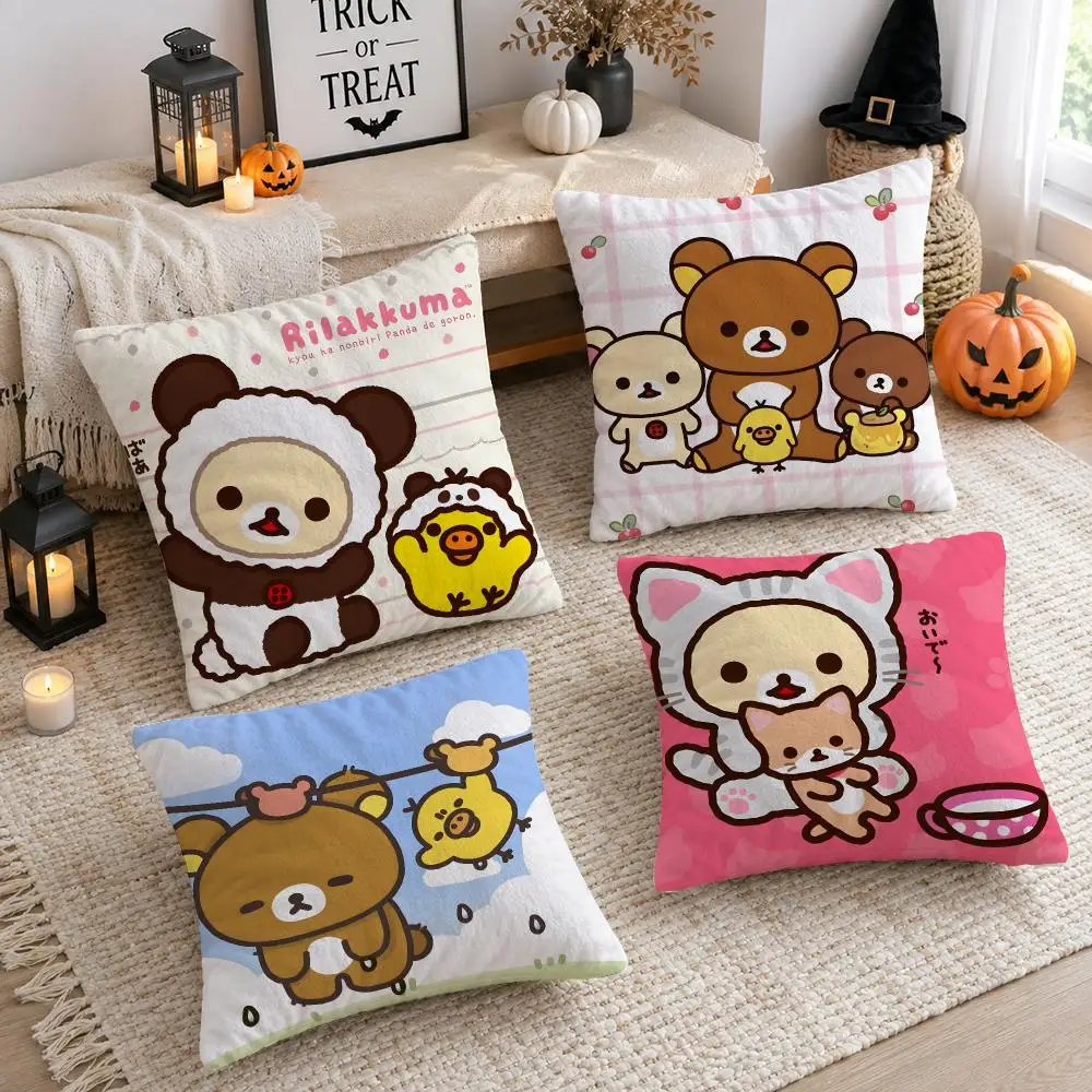 Cartoon Cute R-Rilakkumas Cushion Cover Plush Decorative Pillow Case With Hidden Zipper Cutecore Room Decor For Home