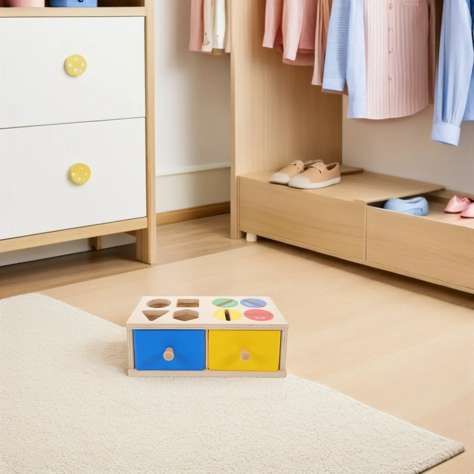 

1Set Wooden Color Sorting Montessori Shape Sorter Puzzle Box for Toddlers Early Learning Cognitive Development Educational Game