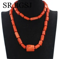 10-14mm Women Jewelry Trendy Orange Long Sweater Pendant Genuine Natural Coral Necklace 38inch