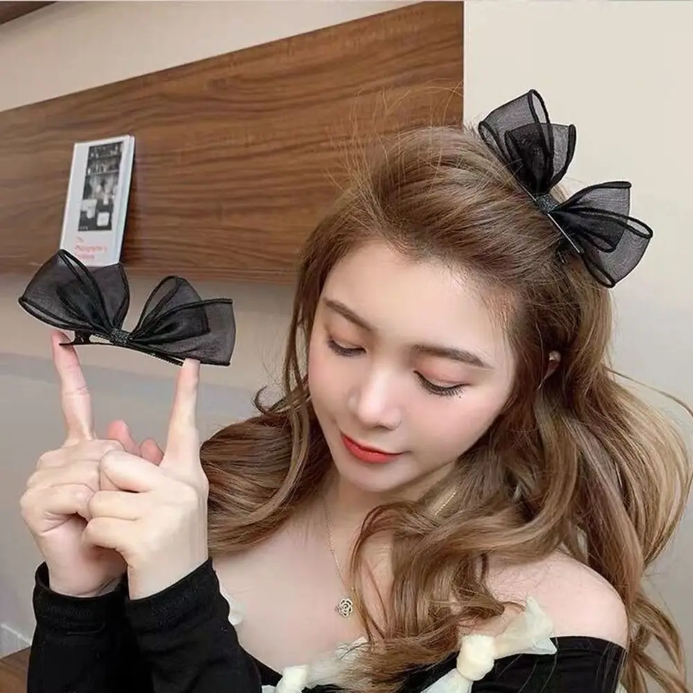 1PC New Sweet Bowknot Hair Clips Cute Mesh Bow Hairpin Headwear Headdress Bang Clip Girls Hair Styling Accessories