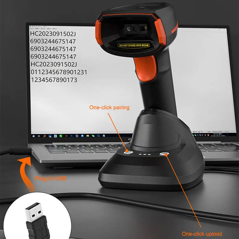 Wireless Barcode Scanner with USB Cradle Charging Base or Handheld 2D Cordless Barcode Reader Bar Code Scanning for Retail Shop