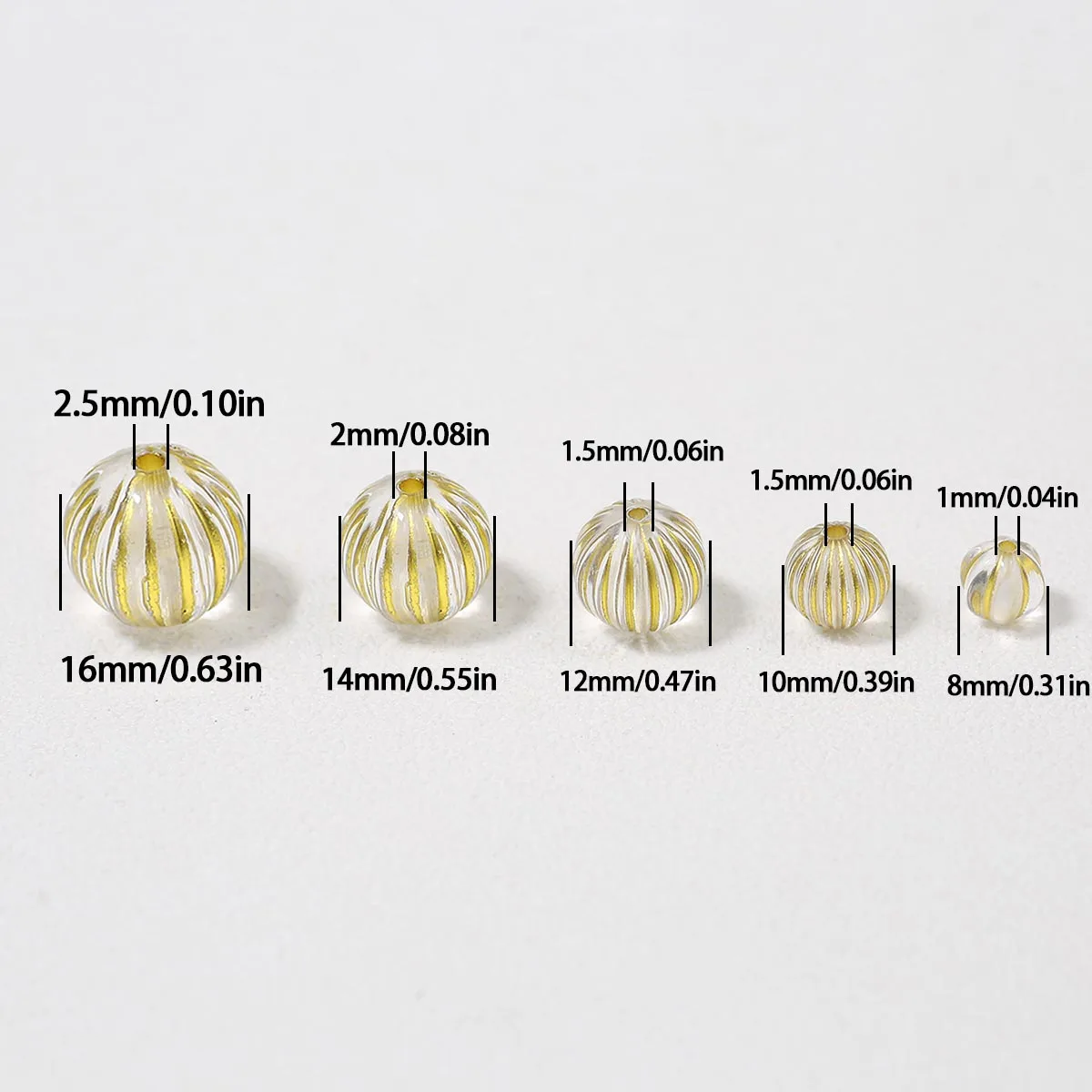20-200Pcs Acrylic Gilded Lantern Beads Fluted Stripe Vintage Ethnic Stripe Round Antique Design Spacer Bead For Jewelry Making