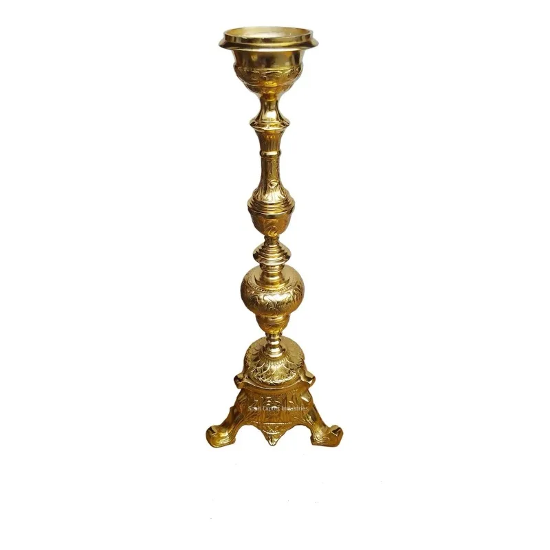 

Embossed design Floor-to-ceiling cone candlestick Gold finished high candlestick for home and wedding decoration