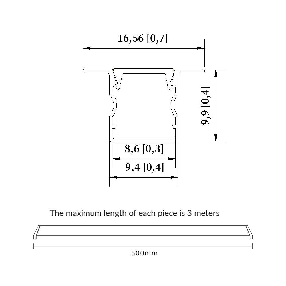 10x10mm (5szt) 0,5m Smukły aluminiowy profil kanałowy LED do elastycznej taśmy LED