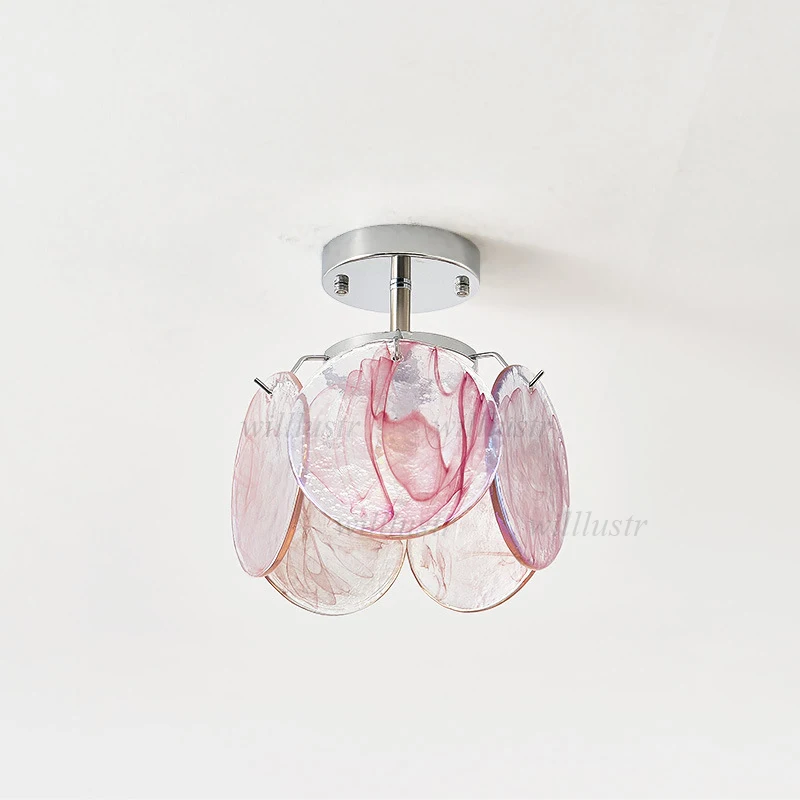 Colorful Foggy Glass French Vintage Ceiling Lamp for Balcony Hallway Luxury Corridor Coat Closet Entrance Chrome Iron Lighting