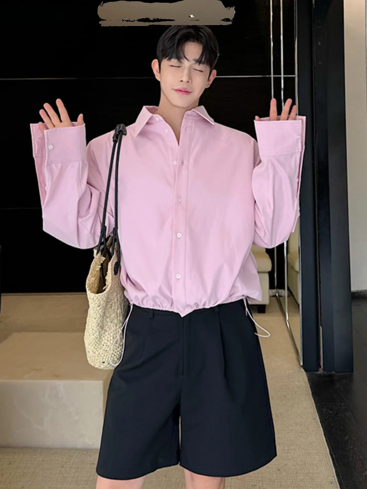 

Versatile Long Sve Jaet irt Loose Fit ort Sle ex Dstring Design Faionable Youth lin irt