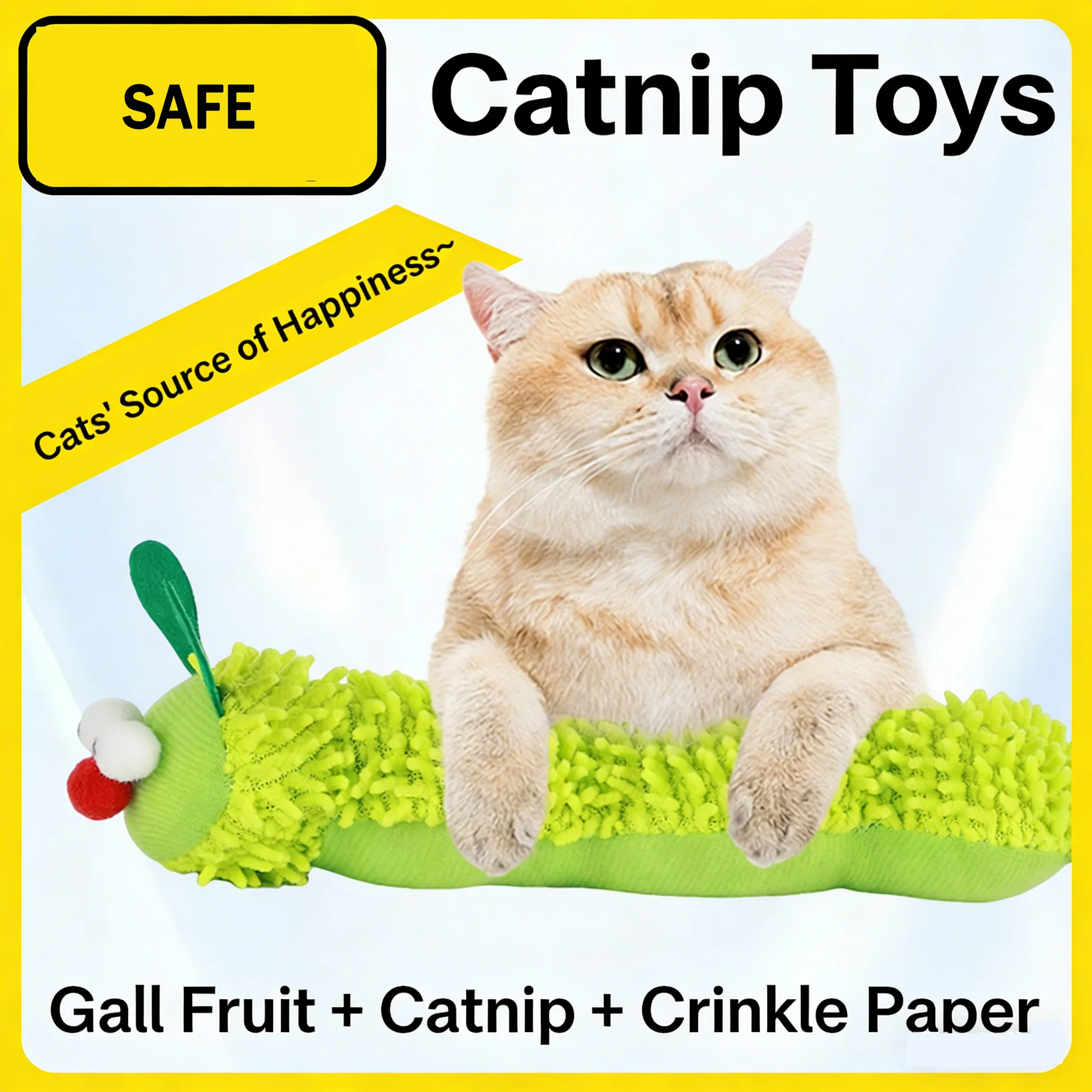 

1 Pc Pet Cat Mint Caterpillar Self-amusement Toy Soft Durable Cat Pillow Scratch-resistant Bite-resistant