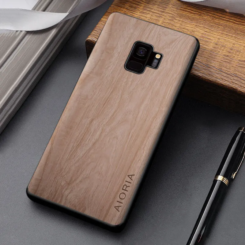 Case for Samsung Galaxy S9 S8 Plus simple design durable lightweight wood pattern pu leather cover for samsung s9 s8 plus case