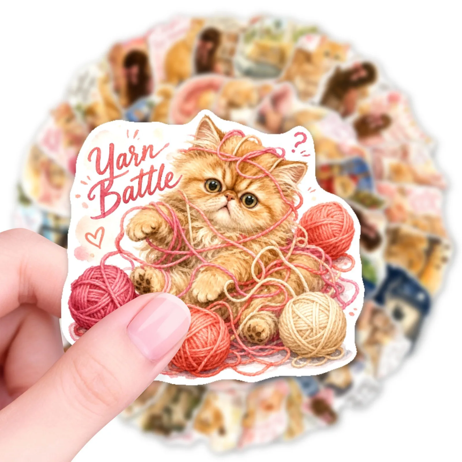 New 10/30/50pcs Korean Ins Style Hand-painted Orange Cat Daily Stickers Cute Girl and Cat Special-shaped Cut Film Stickers