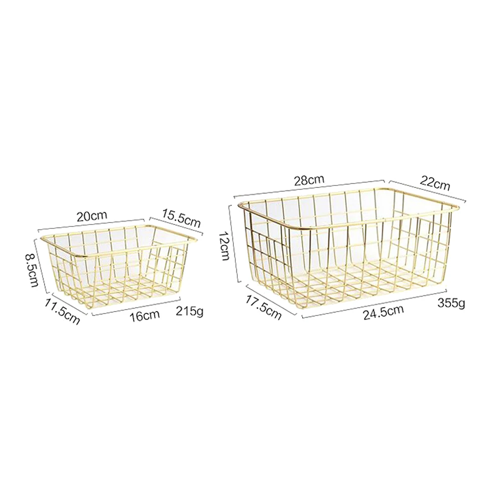 Storage Basket Solid Color Household Iron Basket Storage Box Bedroom Bathroom Gold S GSY