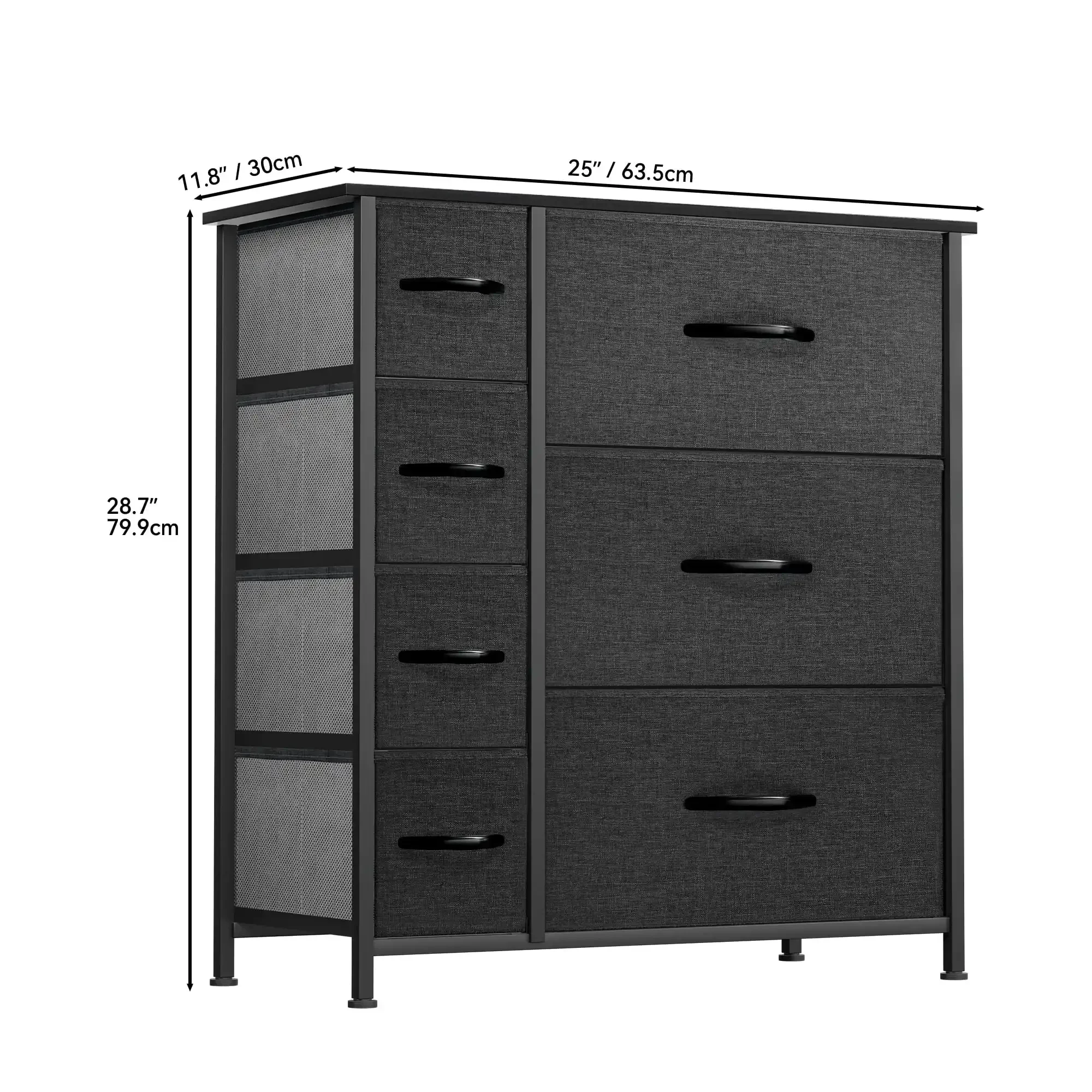 7 Drawers High Dresser Bedroom Living Room Storage Tower Organizer, Black Grey