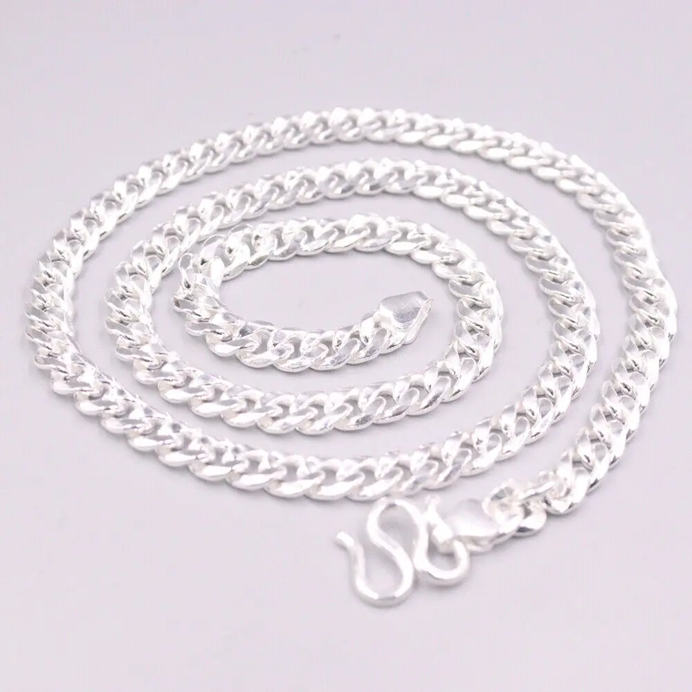 

Real 999 Fine Silver Necklace 7.5mm Width Curb Link Chain 21.6inch 60-62g