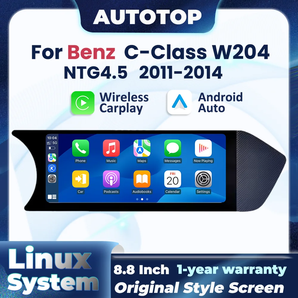 Autoradio multimédia 8,8 pouces Linux sans fil CarPlay Android Auto pour Mercedes-Benz Classe C W204 S204 2011 2012 2013 2014 NTG4.5 BT écran tactile GPS stéréo