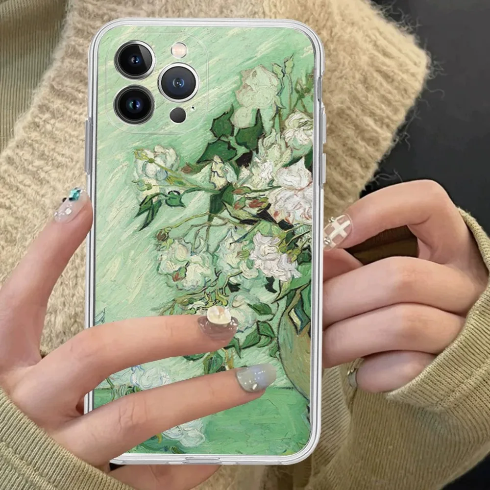 Art Van Gogh Starry Sunflower Phone Case Silicone Soft For Iphone 16 15 14 13 12 11 Pro Mini XS MAX Plus X Cover